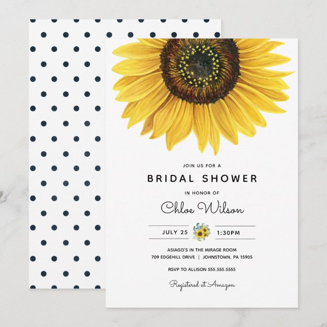 Invitation de la nuptiale de tournesol d'aquarelle (Devant / Derrière)