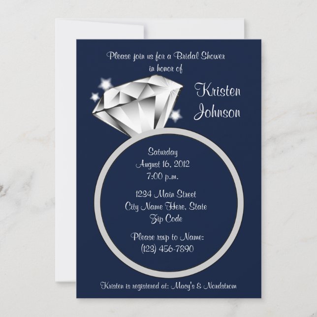 Invitation de la nuptiale Diamond Ring Marine Blue (Devant)