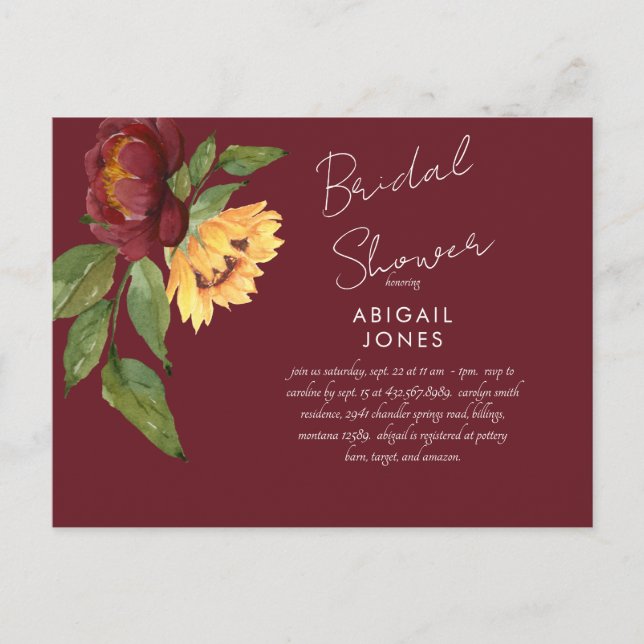 Invitation de la nuptiale du tournesol de Bourgogn (Devant)