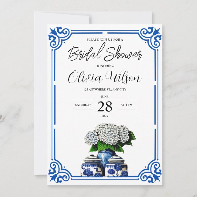 Invitation de la nuptiale Jar à gingembre bleu et  (Devant)