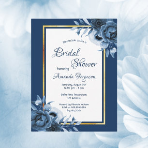 Invitation de la nuptiale marine bleu floral or