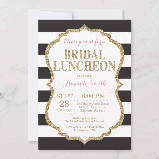 Invitation de la nuptiale noire rose et or (Devant)