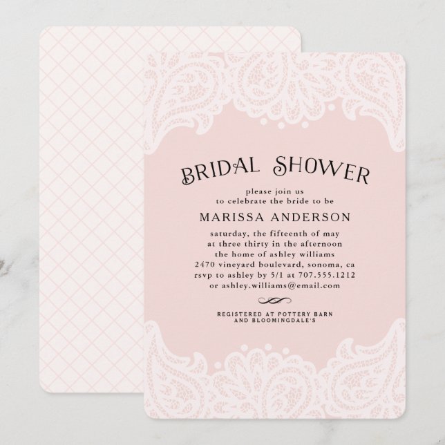 Invitation de la nuptiale Paisley Lace | Blush (Devant / Derrière)