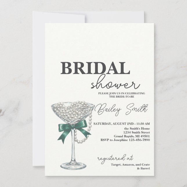 Invitation de la nuptiale Pearl and Bow (Devant)