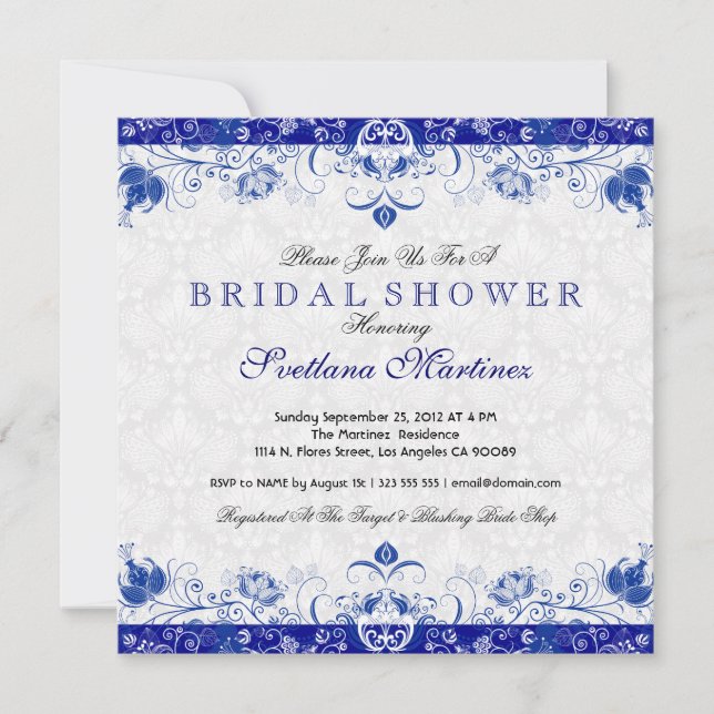 Invitation de la nuptiale Royal Blue & White Damas (Devant)