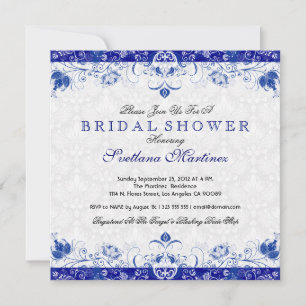 Invitation de la nuptiale Royal Blue & White Damas
