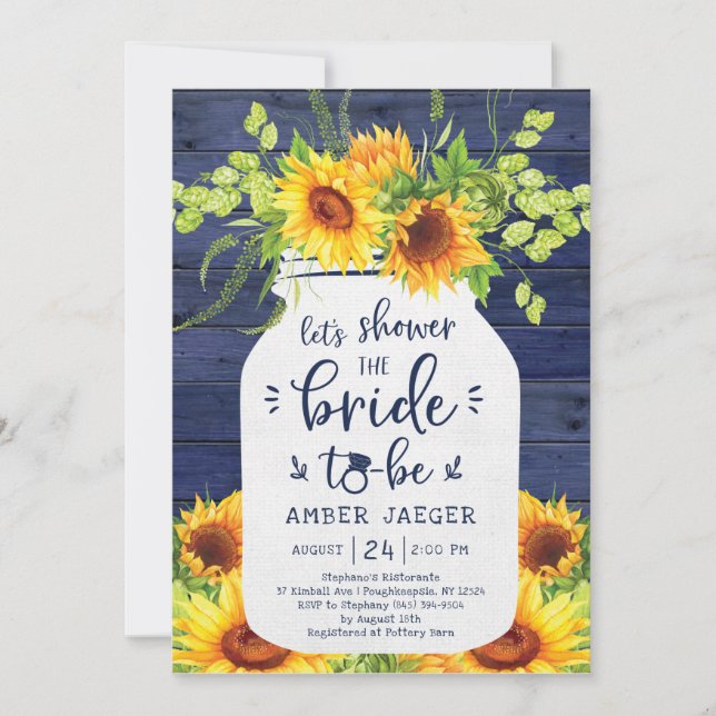 Invitation de la nuptiale Sunflower Navy Mason Jar (Devant)