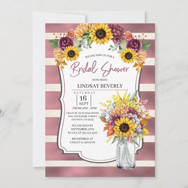 Invitation de la nuptiale Vase de tournesol d'auto (Devant)