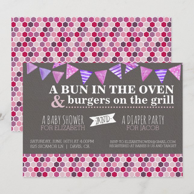 Invitation de la partie baby shower/couche (Devant / Derrière)