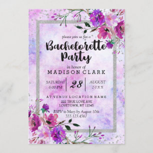 Invitation de la partie Bachelorette violet et arg