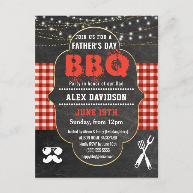 Invitation de la partie BBQ de Fête des pères roug (Devant)