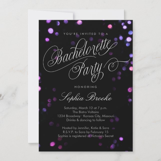 Invitation de la partie Bokeh Glam Black & Pink Ba (Devant)