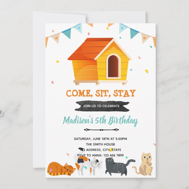 Invitation de la partie d'adoption de Kitty cat (Devant)