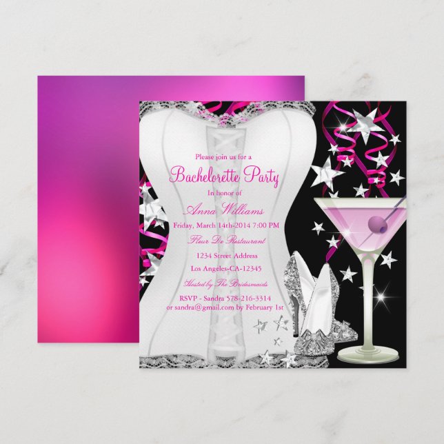 Invitation de la partie de bachelorette noire Lace (Devant / Derrière)