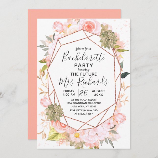 Invitation de la partie de bachelorette Rose et de (Devant / Derrière)