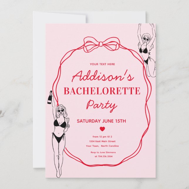 Invitation de la partie de bachelorette rose et ro (Devant)
