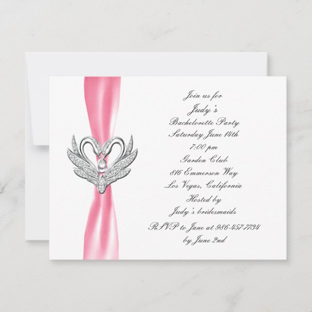 Invitation de la partie de bachelorette rose ruban (Devant)