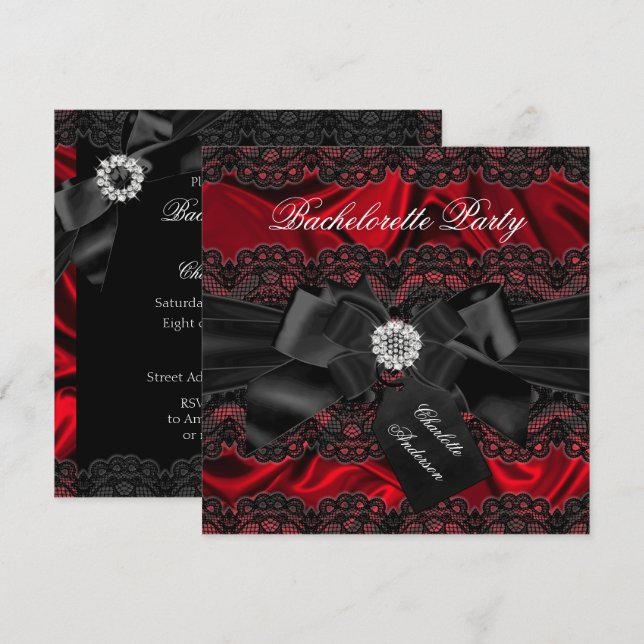 Invitation de la partie de bachelorette rouge noir (Devant / Derrière)