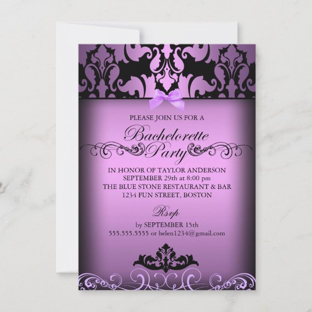 Invitation de la partie de bachelorette violet élé (Devant)