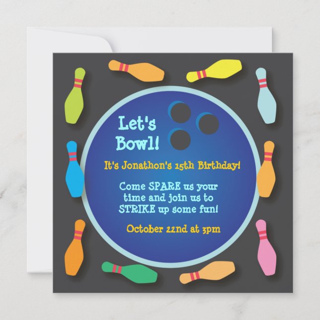 Invitation de la partie de bowling cosmique (Devant)