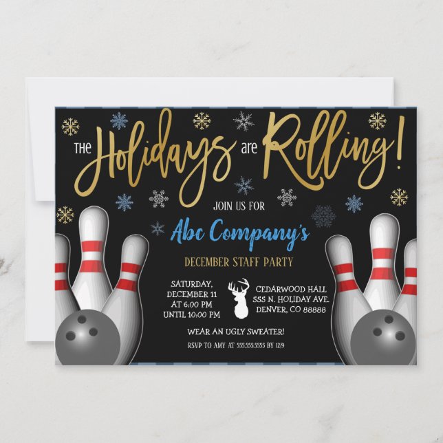Invitation de la partie de bowling de vacances, en (Devant)