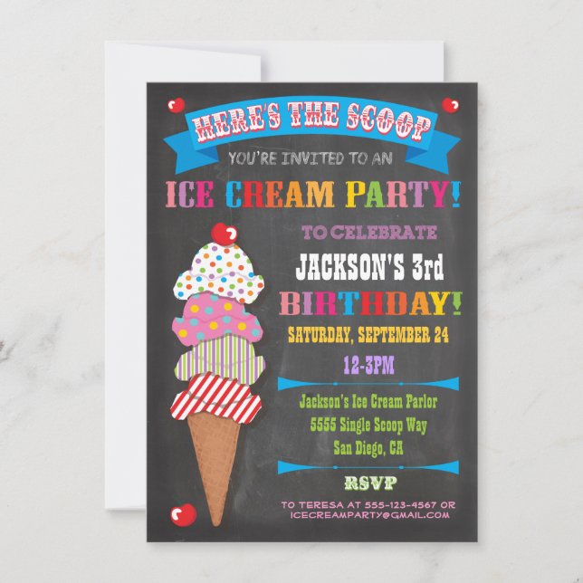 Invitation de la partie de crème glacée Chalkboard (Devant)