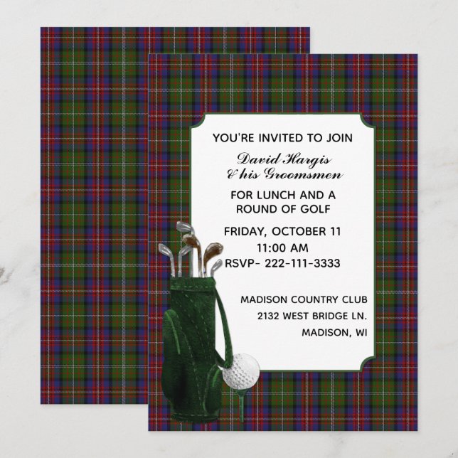 Invitation de la partie de golf de Hargis Plaid Gr (Devant / Derrière)
