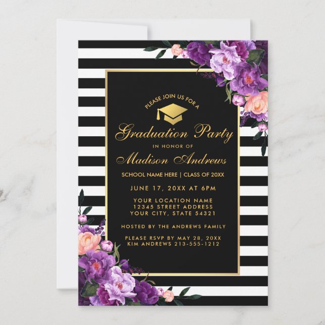 Invitation de la partie de graduation à rayures d' (Devant)