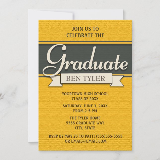 Invitation de la partie de graduation bleu et jaun (Devant)