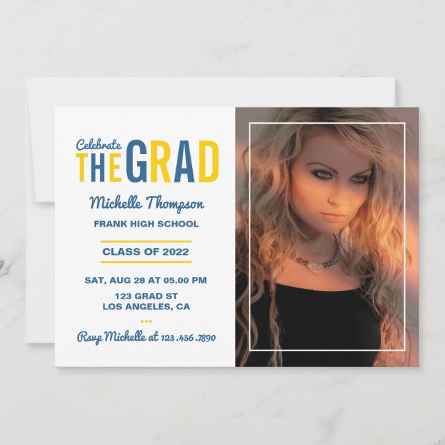 Invitation de la partie de graduation bleu et or (Devant)