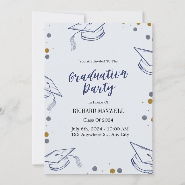 Invitation de la partie de graduation bleu et or (Devant)