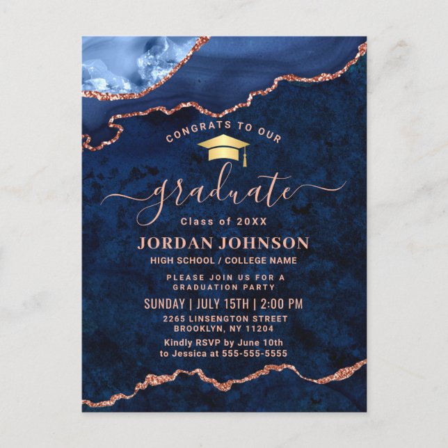 Invitation de la partie de graduation en bleu de l (Devant)