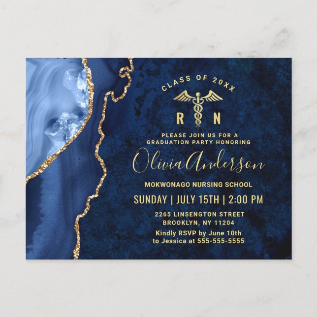 Invitation de la partie de graduation Gold Blue RN (Devant)