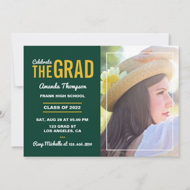Invitation de la partie de graduation verte et or (Devant)