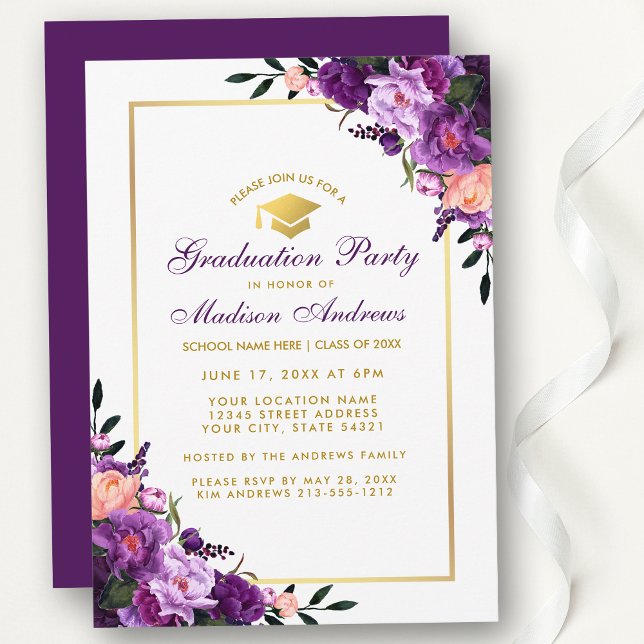 Invitation de la partie de graduation violet ultra (Customize to change text color, style, add text & photos to back or change color of back of card.)
