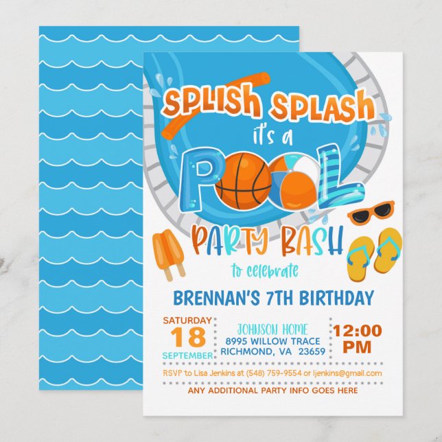 Invitation de la partie de la piscine de basket-ba (Devant / Derrière)