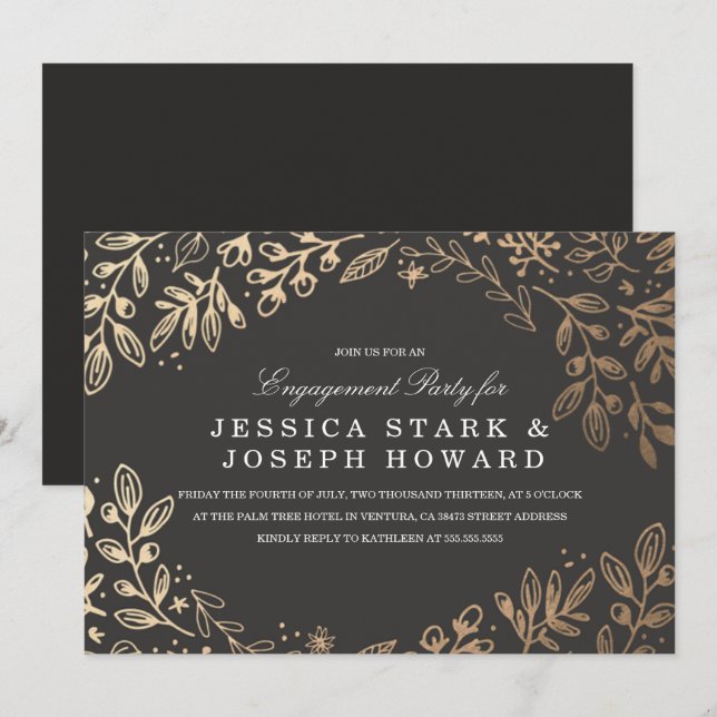 Invitation de la partie de l'engagement Fleurs de  (Devant / Derrière)