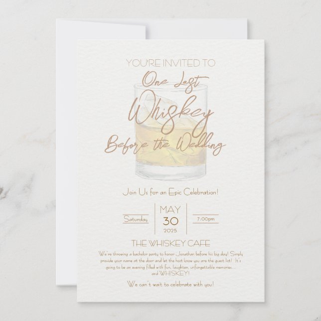 Invitation de la partie de Mariage Whiskey (Devant)