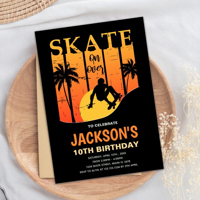 Invitation de la partie de patinage Cool pour garç (Orange Skateboard Birthday Invitations)