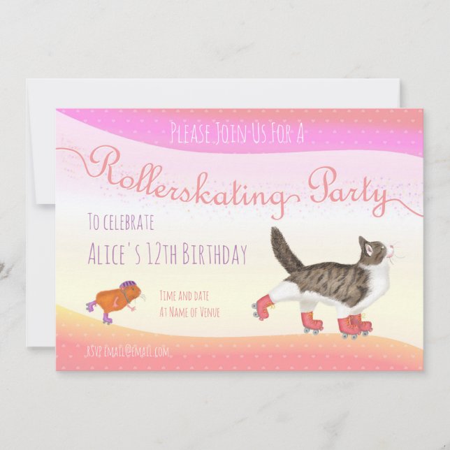 Invitation de la partie de patinage de chat et de  (Devant)