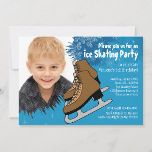 Invitation de la partie de patinage sur glace bleu