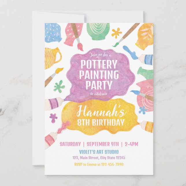 Invitation de la partie de peinture de poterie (Devant)