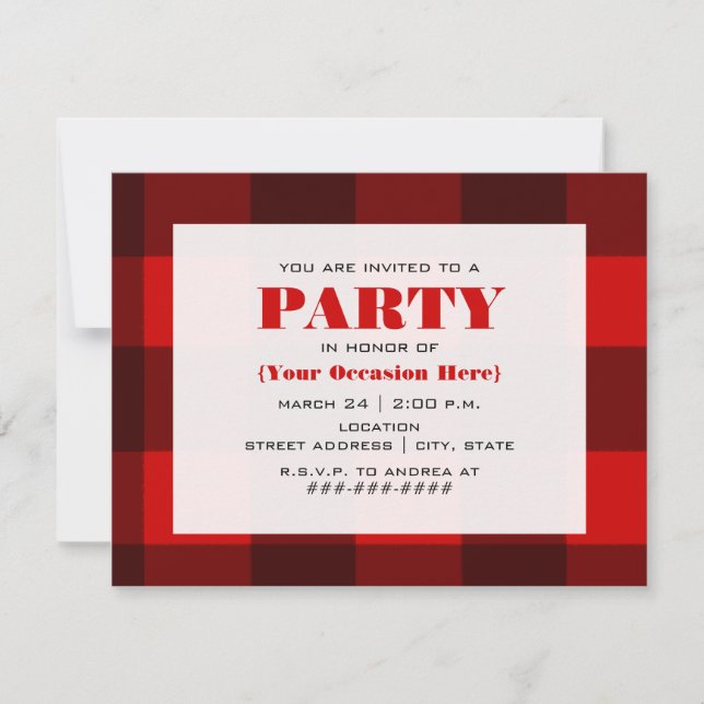 Invitation de la partie de plaid rouge et noire (Devant)