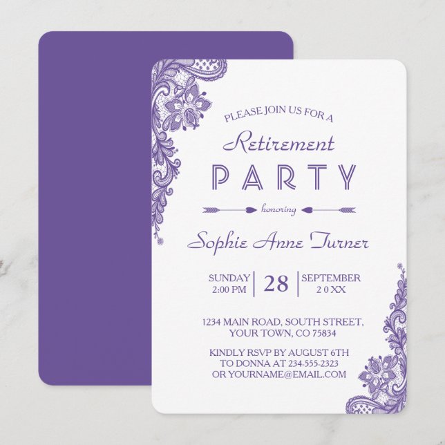 Invitation de la partie de retraite de dentelle ul (Devant / Derrière)