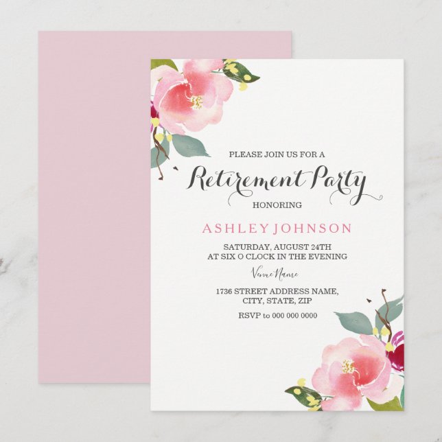 Invitation de la partie de retraite des fleurs d'a (Devant / Derrière)