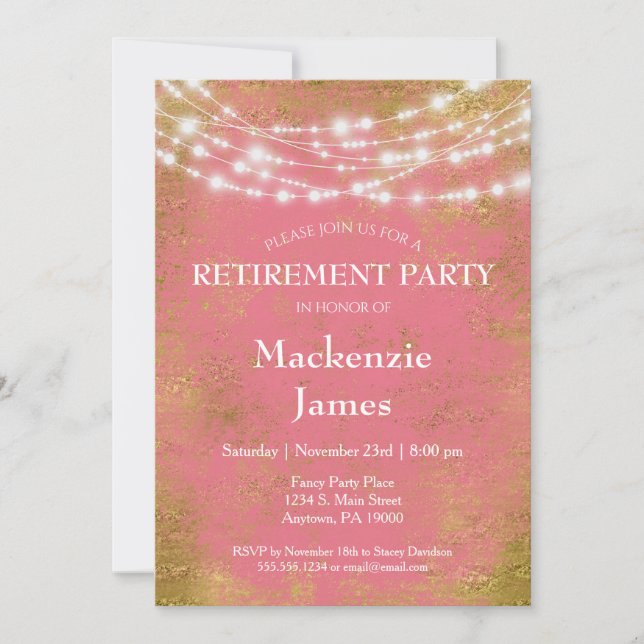 Invitation de la partie de retraite Pink Gold Ligh (Devant)