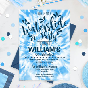 Invitation de la partie de toboggan Blue Tie Dye