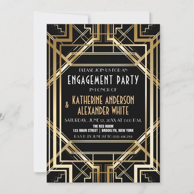 Invitation de la partie d'engagement Art déco d'in (Devant)