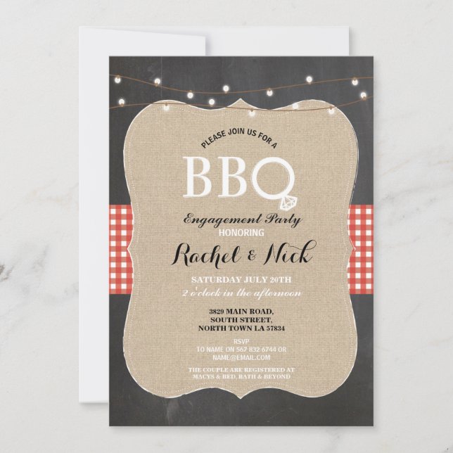 Invitation de la partie d'engagement BBQ Red Check (Devant)