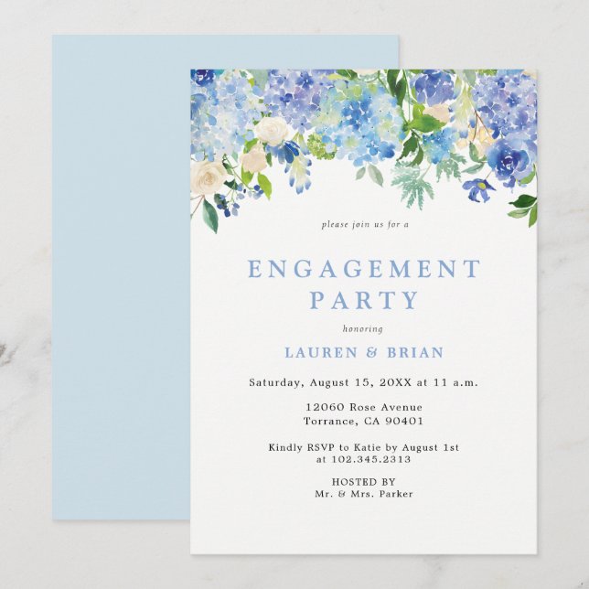 Invitation de la partie d'engagement Blue Watercol (Devant / Derrière)